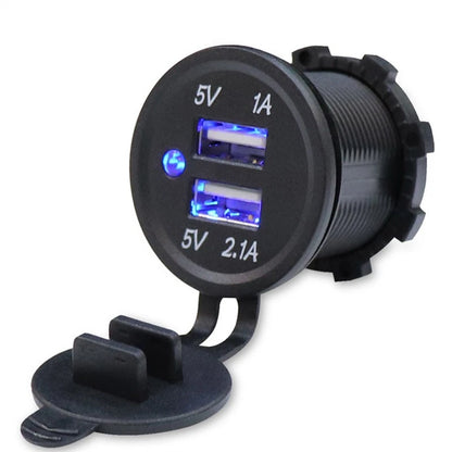 Dual USB Socket for All Cars (DC12V, Waterproof, 5V 2.1A/1A)
