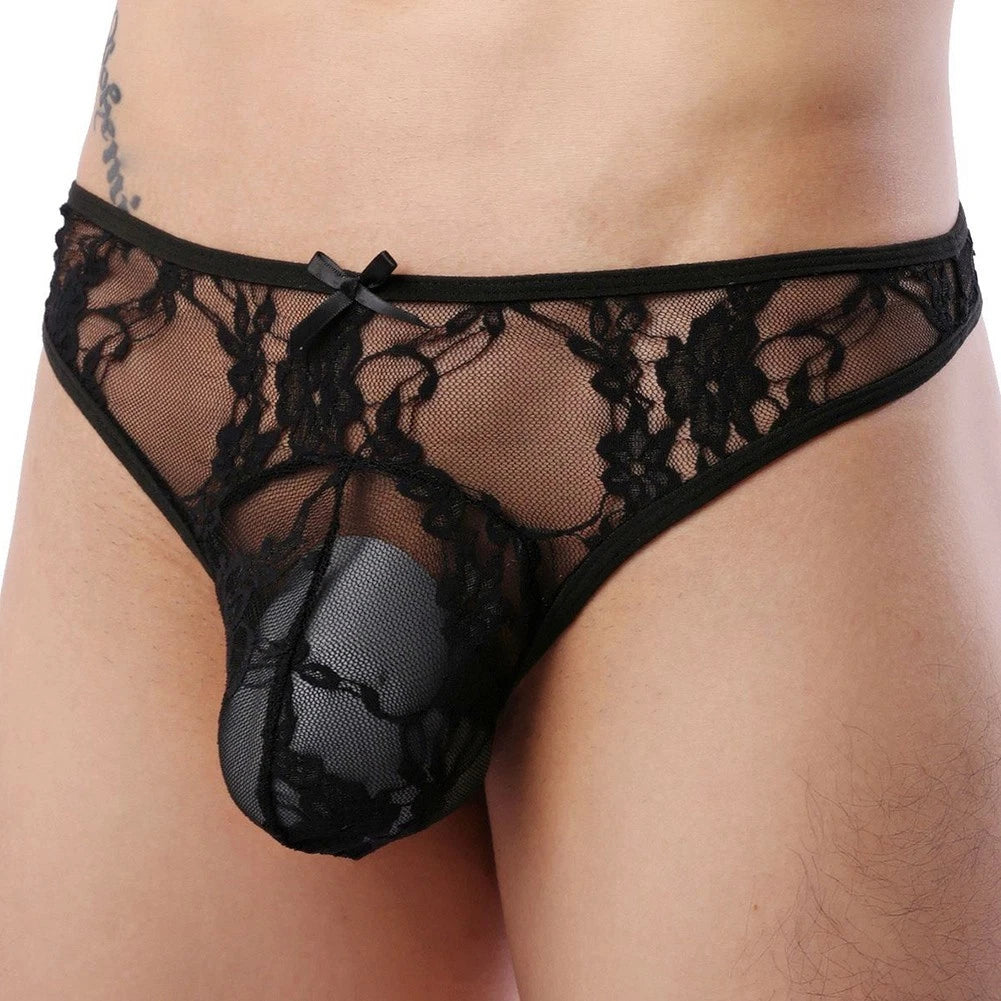Lace Thong Underwear for Men - Black T Back Briefs