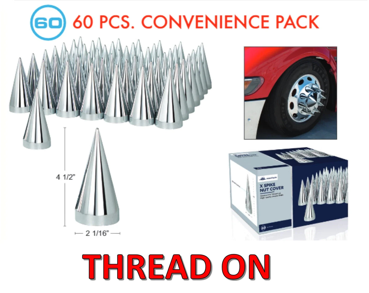 Chrome Spike Lug Nut Covers Thread-On 33mm for Chevrolet Silverado (2007–2024)
