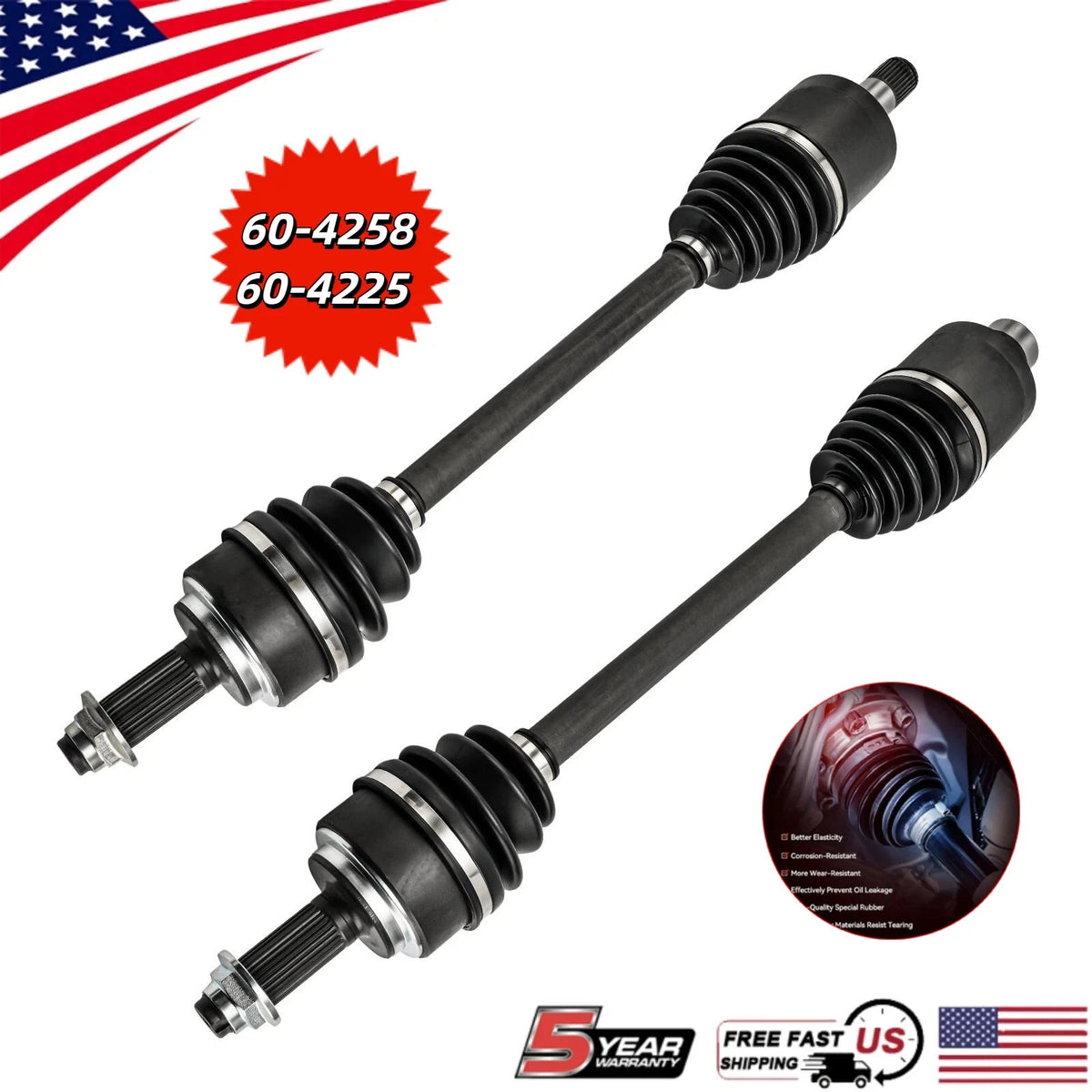 2X Front Left CV Axle Shafts for Honda Odyssey (2007–2010) 60-4225, 60-4258