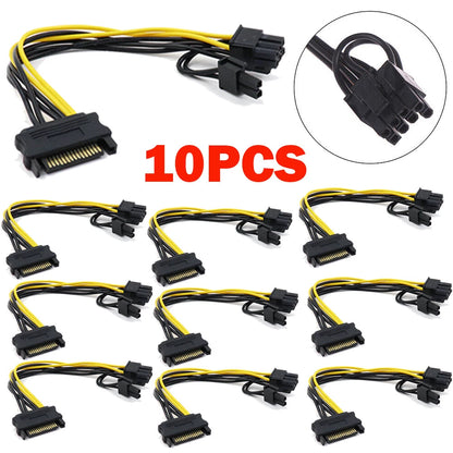 10X 15-Pin SATA Male to 8-Pin PCI-E Power Adapter Cable 8"