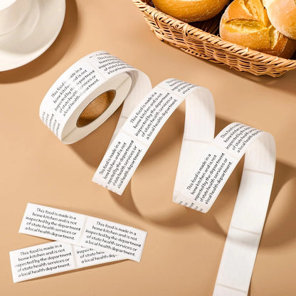 500 Pcs Cottage Food Law Labels Stickers, Thermal Printed Black, White