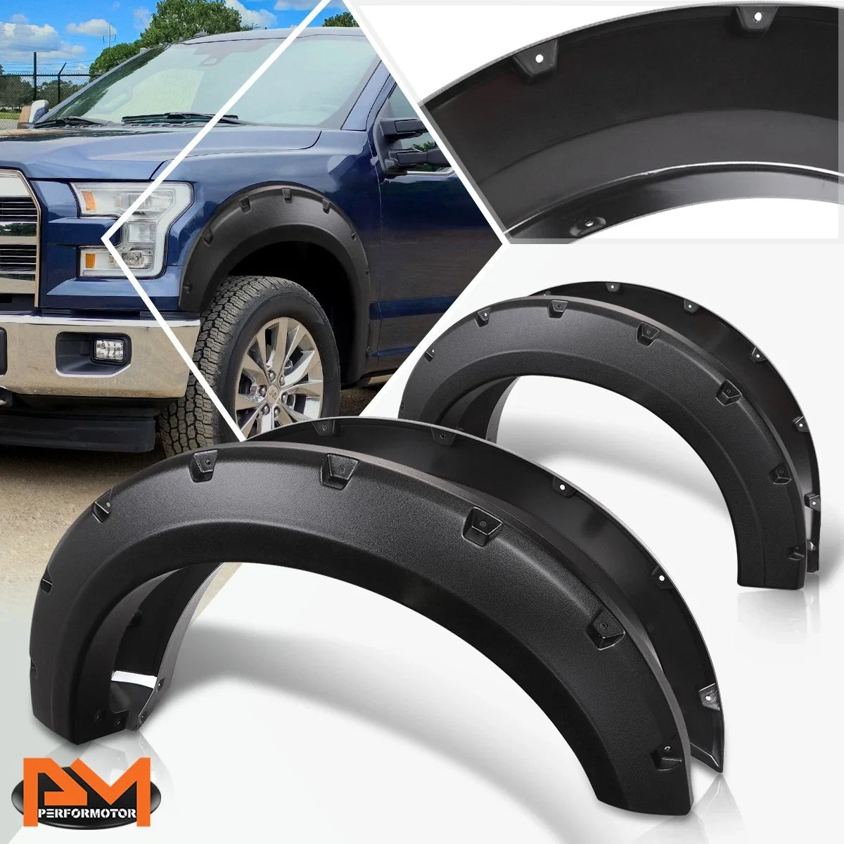 ABS Pocket-Rivet Wheel Fender Flares for Ford F150 (2015–2017) 67.1"/78.9"/97.6" Bed