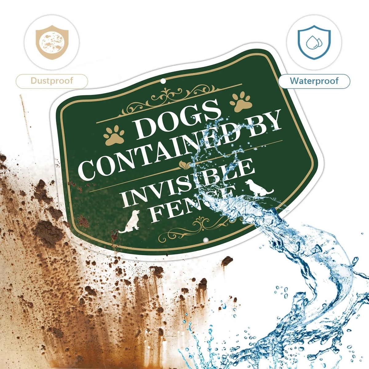 Pack of 2 Dogs Contained by Fence Signs - 10” x 7” Rust Free Aluminum