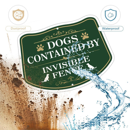 Pack of 2 Dogs Contained by Fence Signs - 10” x 7” Rust Free Aluminum