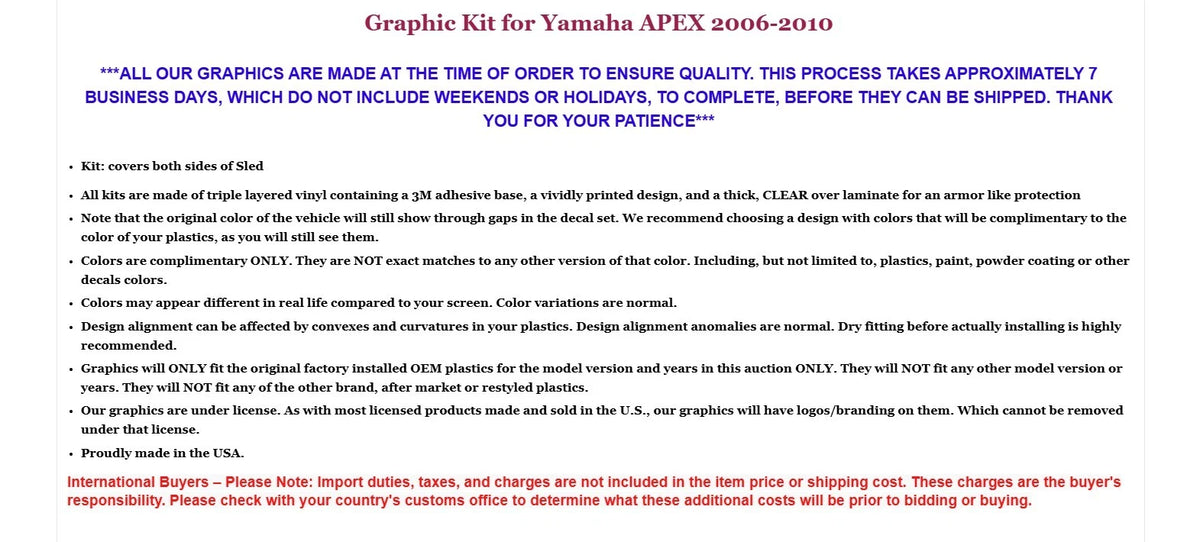 Snowmobile Sled Graphic Decals for Yamaha Apex (2006–2010)