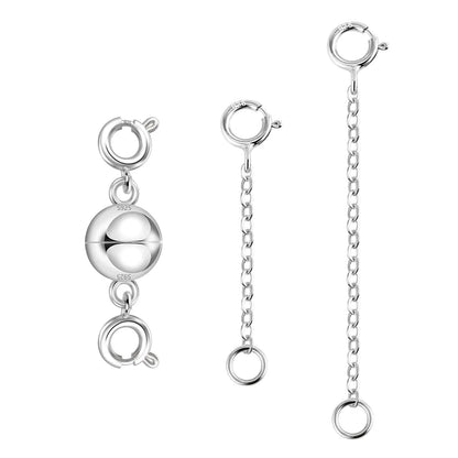 3X Silver Necklace Extender, 925 Sterling Magnetic