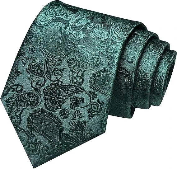 Set of 2 Men's Paisley Neckties with Pocket Squares - Emerald Green