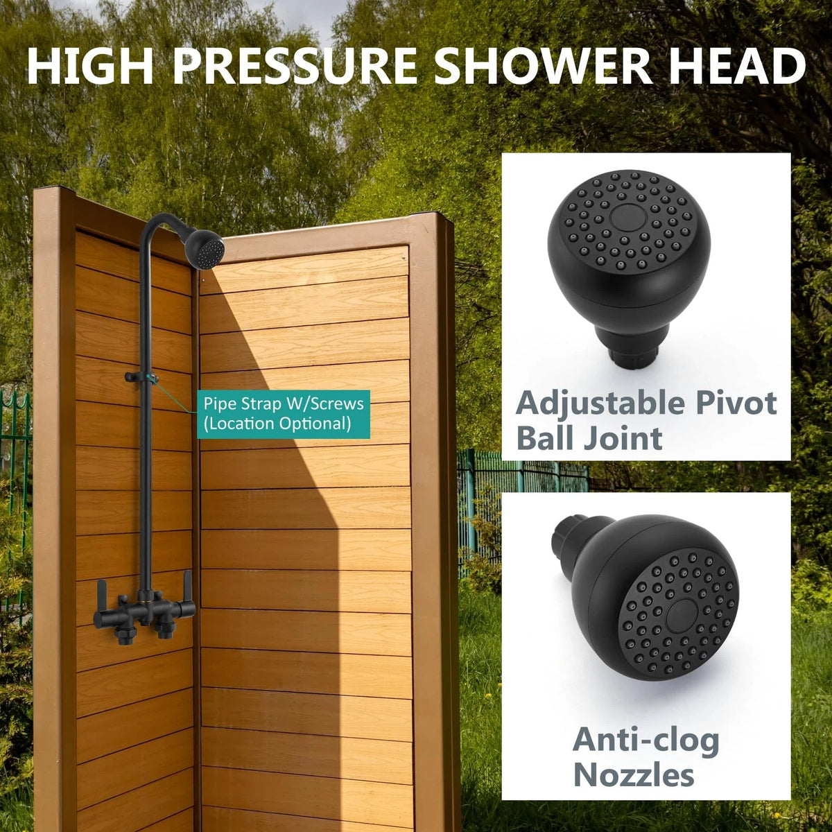 31" Outdoor Shower Fixture for Exposed Installation (2010–2023) - Matte Black