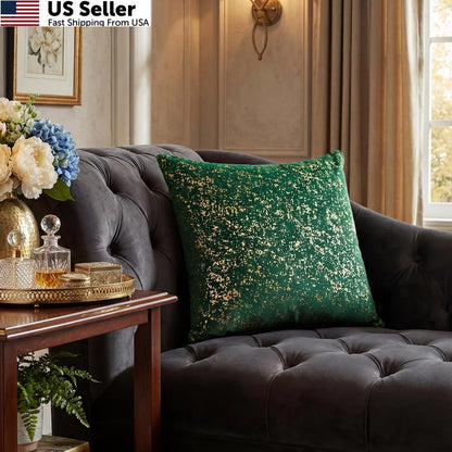 Pack of 2 Velvet Throw Pillows 18" x Green Gold Foil