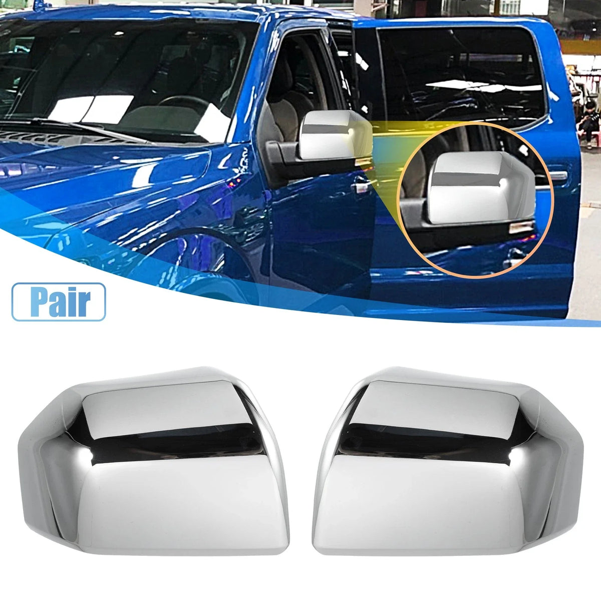 Chrome Rearview Mirror Cover Caps for Ford F150 (2015–2023)