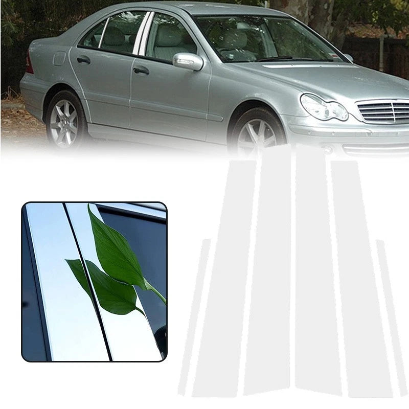Set of 6 Silvery Exterior Pillar Posts Stickers for Mercedes-Benz C-Class (2001–2007)