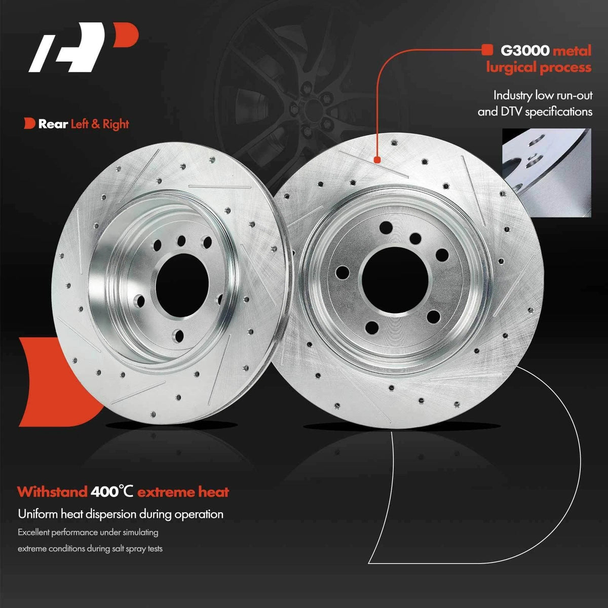 2x Rear Drilled Brake Rotors for BMW E46 330Ci, 330i, 330xi (2001–2006)
