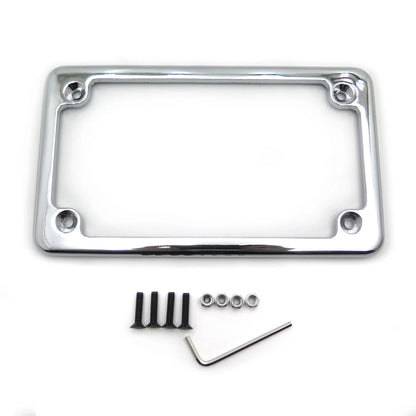 Chrome Flat License Plate Frame for Honda Suzuki Yamaha Kawasaki Harley (7" x 4")