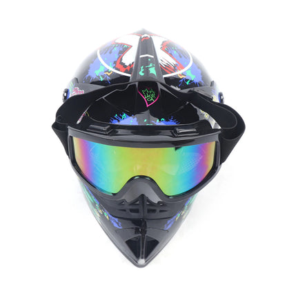 DOT Motorcycle Helmet Set with Goggles and Gloves for Motocross MX ATV