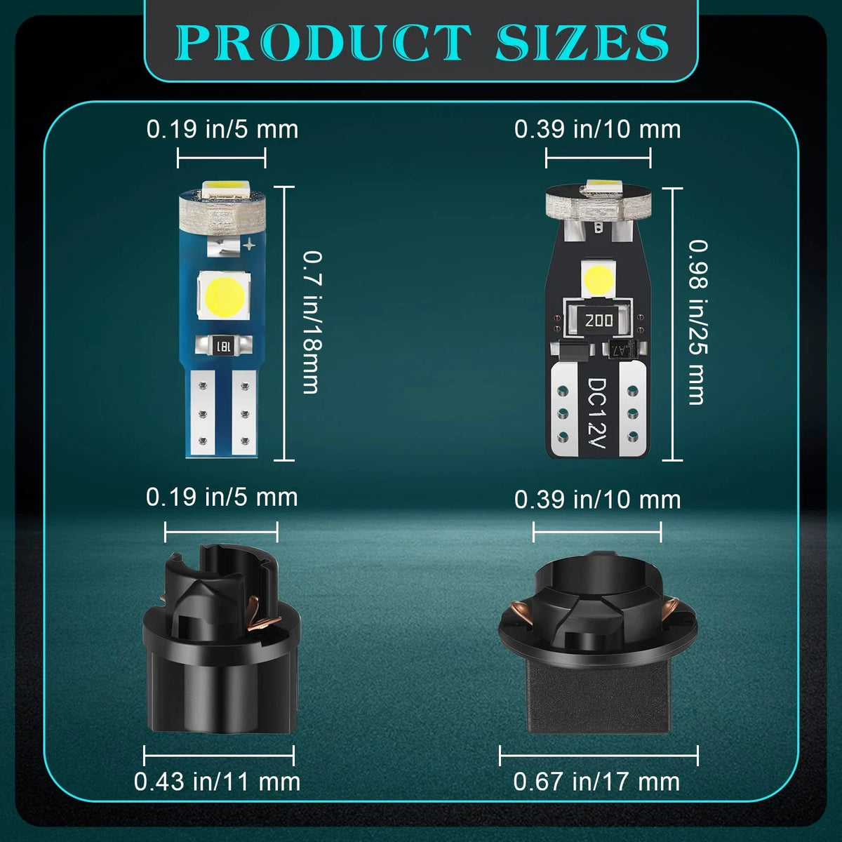 Set of 40 LED Bulbs with Sockets for Automotive (Non Polarity, White)