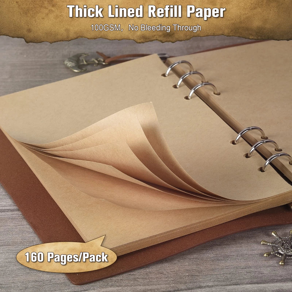Leather Journal Notebook for Vintage Spiral Refillable Black