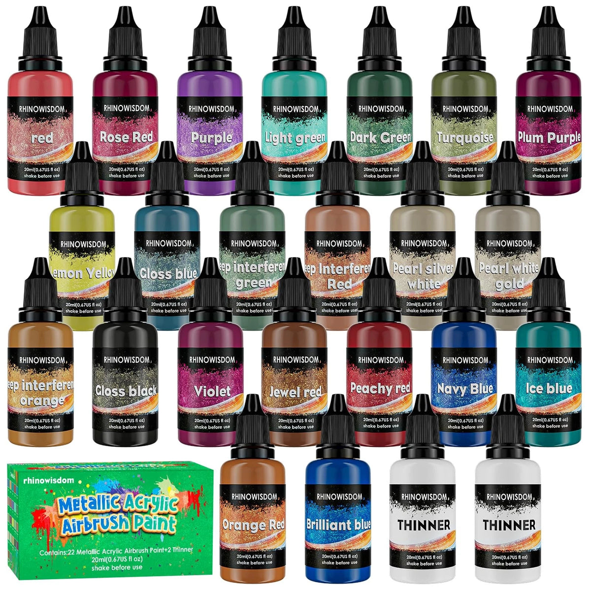 Airbrush Paint Set of 22 Colors with 2 Thinner (Pack of 1)