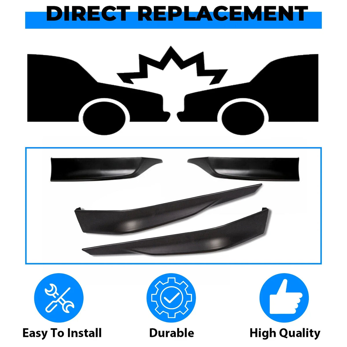 Set of 2 Matte Black Front and Rear Bumper Spoilers for Honda Accord (2013–2015)