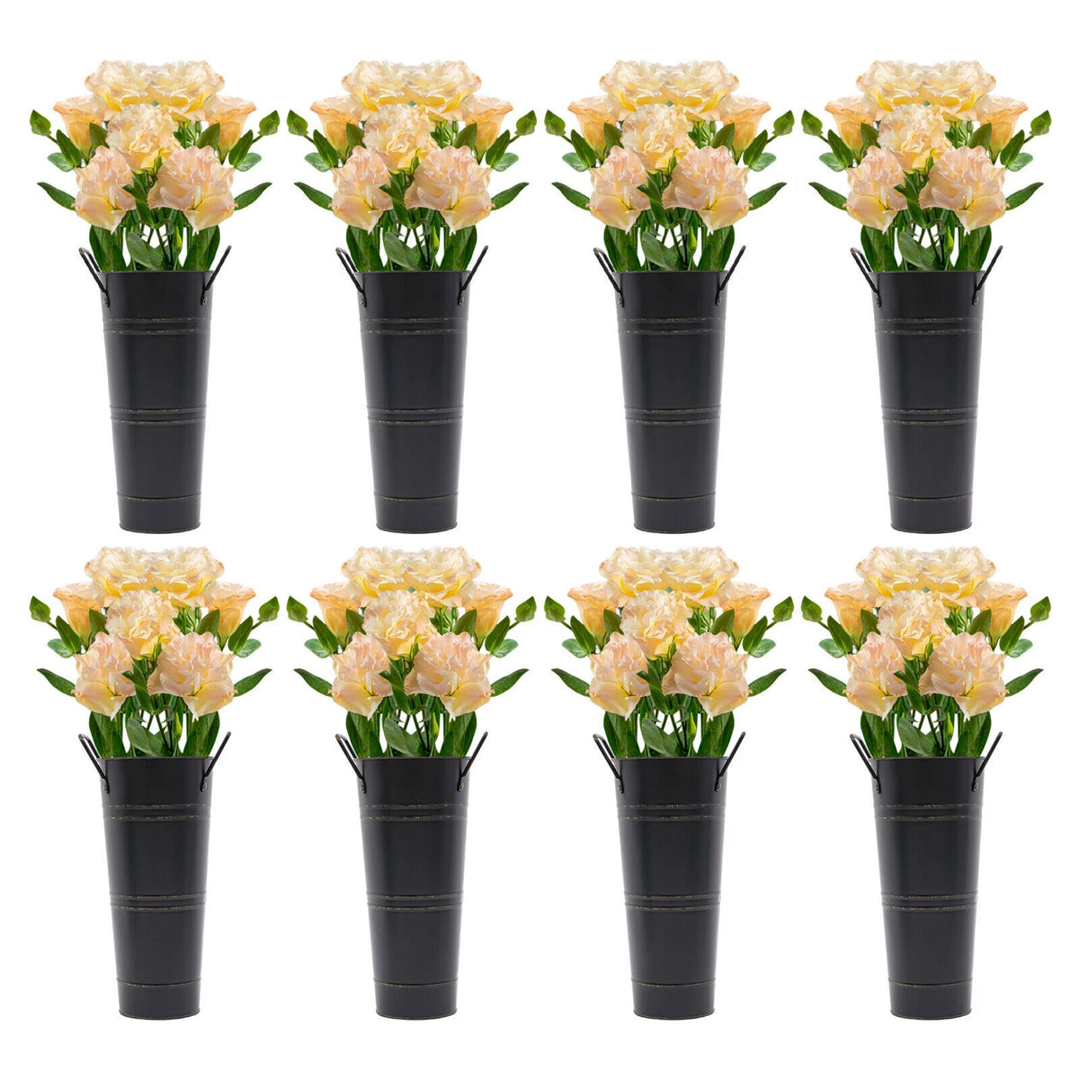 Set of 2 Black Flower Bucket Vases 25.5cm Floor Standing Cylindrical