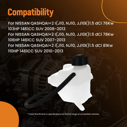 Coolant Reservoir Tank for Nissan QASHQAI (2007–2013) with Cap Hose