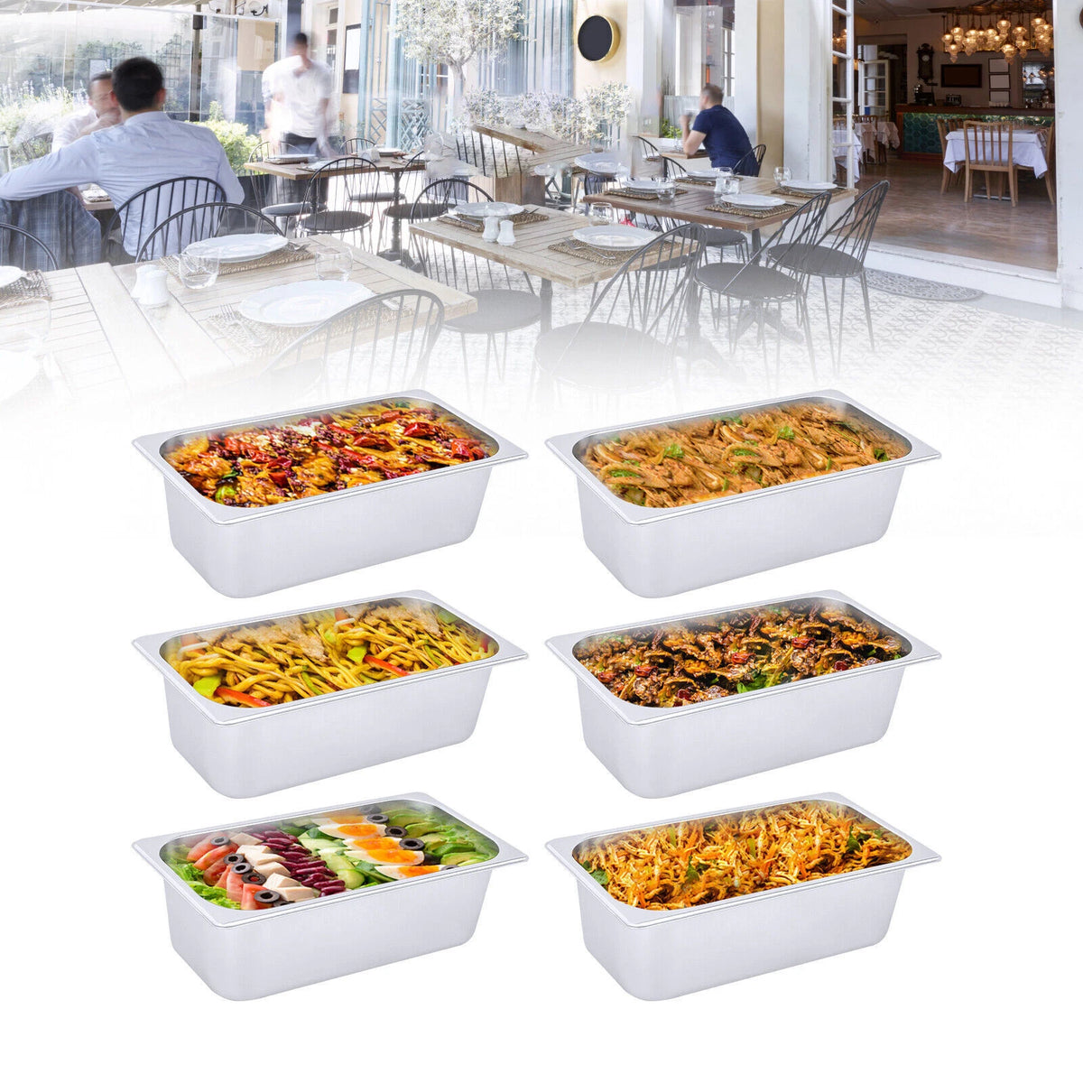 6-Pan 1/3 Size 4" Deep Steam Table Pans for Catering Buffet (USA)
