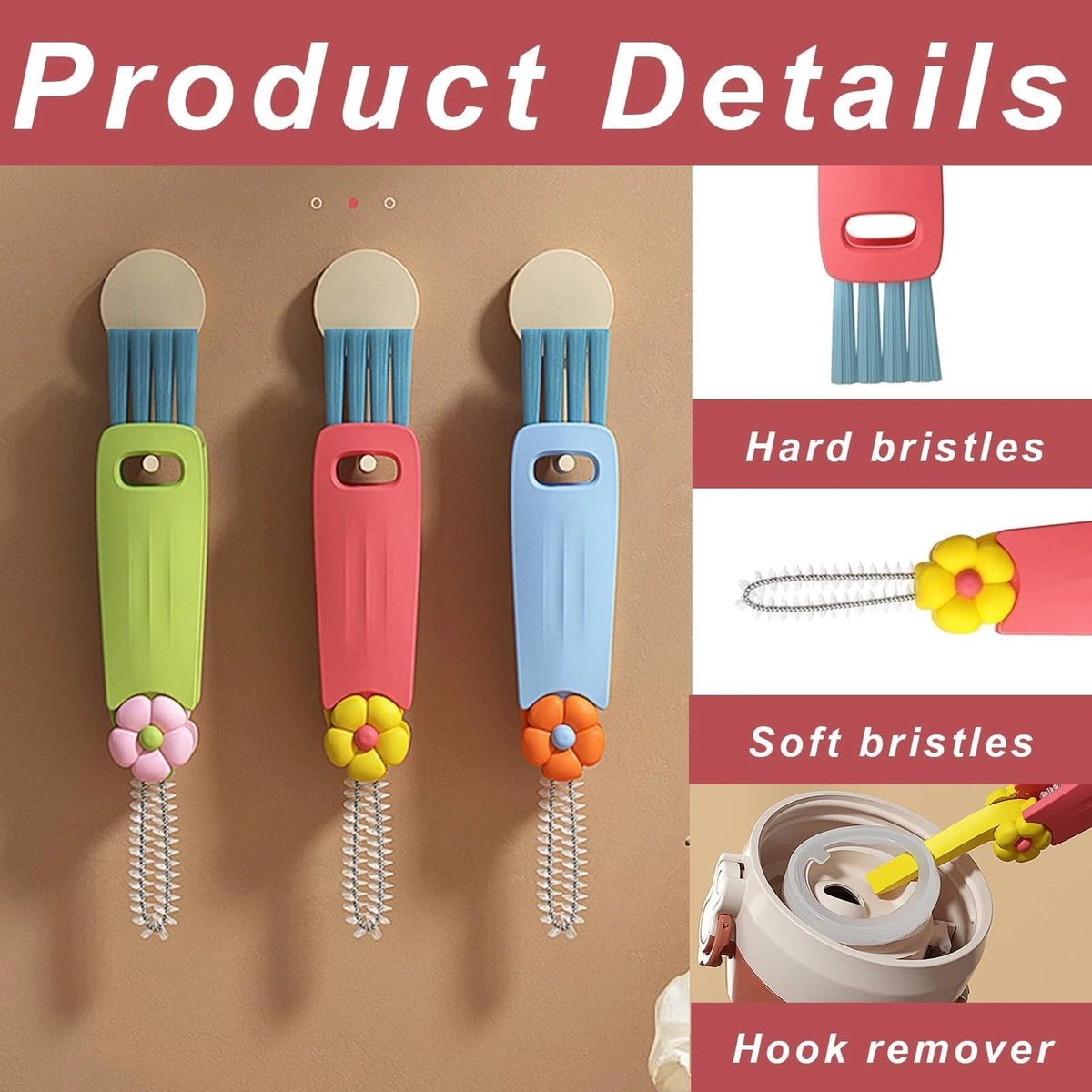 3-Pack Rotatable Cup Lid Gap Cleaning Brush Set for Baby Bottle
