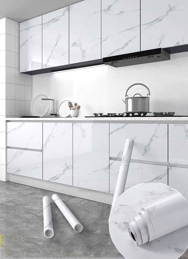 Glossy Marble Wallpaper for Home Decor (15.8" x 118") Gray White