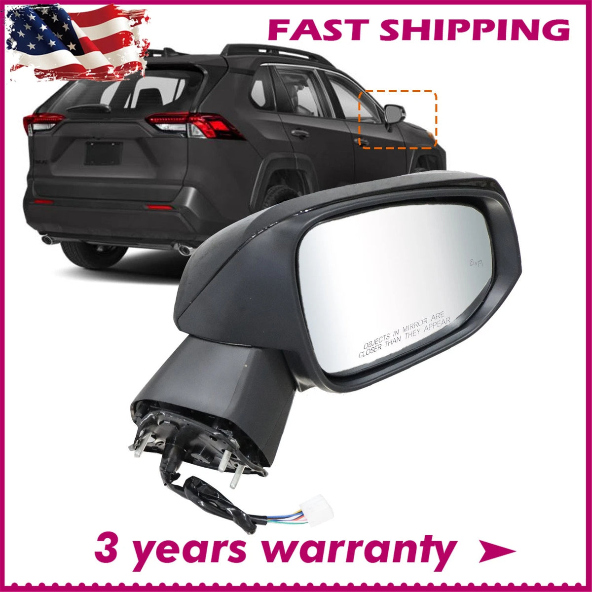 Right Side Mirror for Toyota RAV4 (2019–2024) Power Heated Turn Signal RH 8791042E41 TO1321384 TO1321388