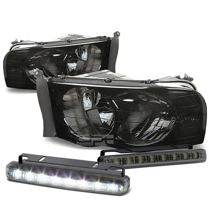 Set of 4 Smoked Housing Headlight, Signal Lamp, LED Fog Light for Ram (2002–2005)