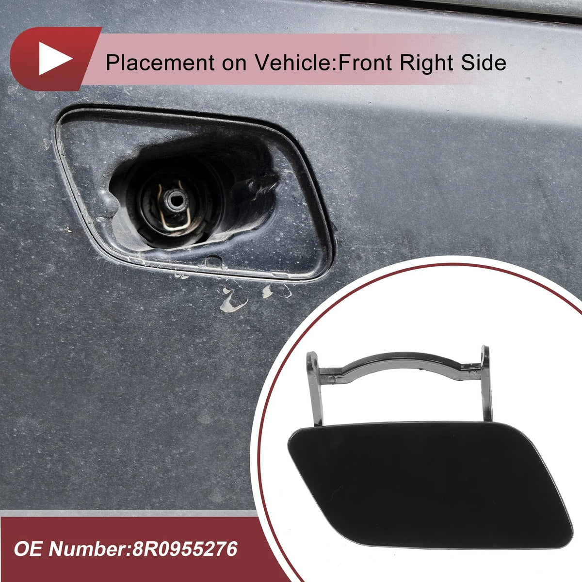 Washer Nozzle Cover Cap No. 8R0955276 for Audi Q5 (2009–2012) Black