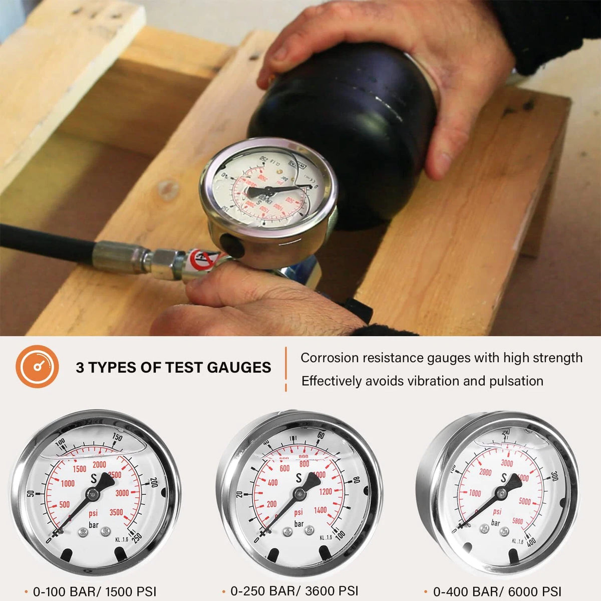 Hydraulic Accumulator Charging & Pressure Test Gauge Kit GK-01