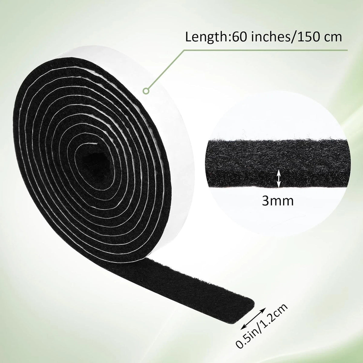 2 Rolls Felt Strip for (Non Slip Cuttable 1/2x60in, Black)
