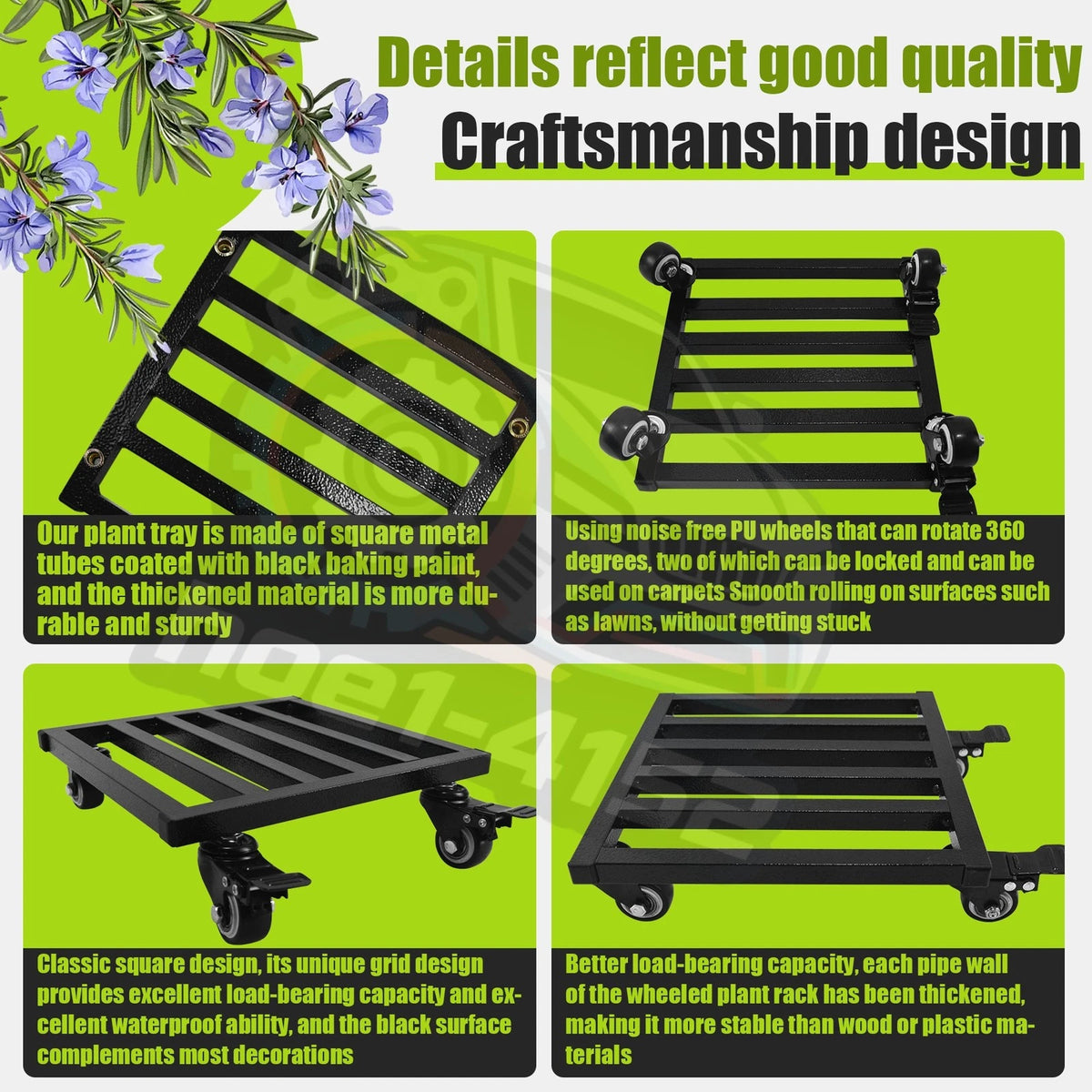 Set of 4 Aluminum Black Plant Dolly Stand 11.8" Rolling Caddy