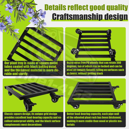 Set of 4 Aluminum Black Plant Dolly Stand 11.8" Rolling Caddy