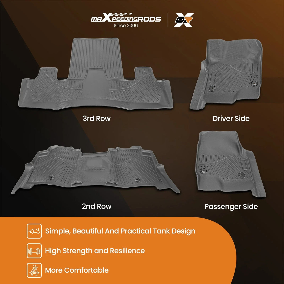 Floor Mats Liners for Ford Expedition (2018–2025) TPE Rubber All Weather 7 Seats