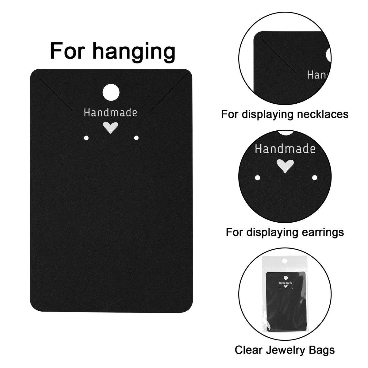 100 Pcs Earring Display Cards with Bags, Black 6x2.7 Inches