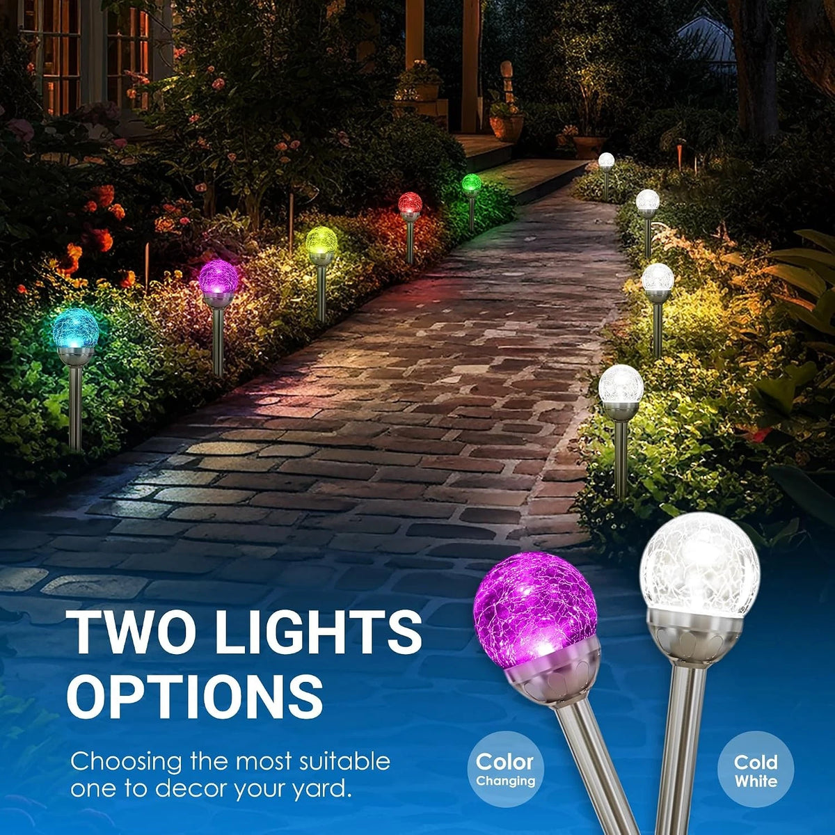 3X Solar Powered Multi Color Garden Lights for Outdoor Use