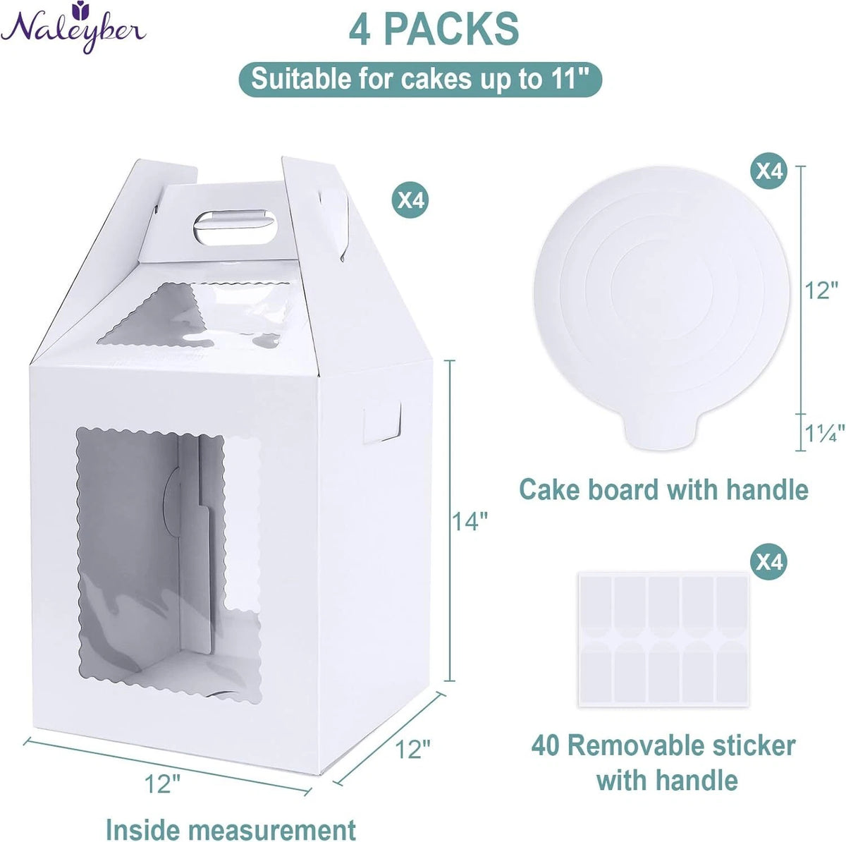 Set of 4 Tall Cake Boxes for Tier Cakes 12x12x14 Inch