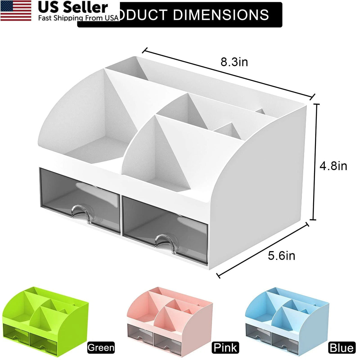 Desk Organizer with 6 Compartments and 2 Drawers for Home Office