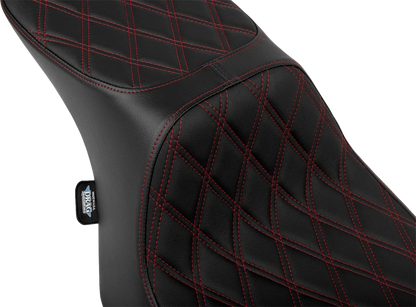 Predator 2-Up Seat for Harley-Davidson (2014–2023) - Vinyl, Double Diamond Red Stitch