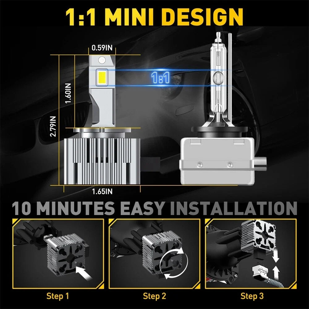 2X D3S D3R 80000LM LED Headlight Bulbs 6500K for HID Xenon Replacement