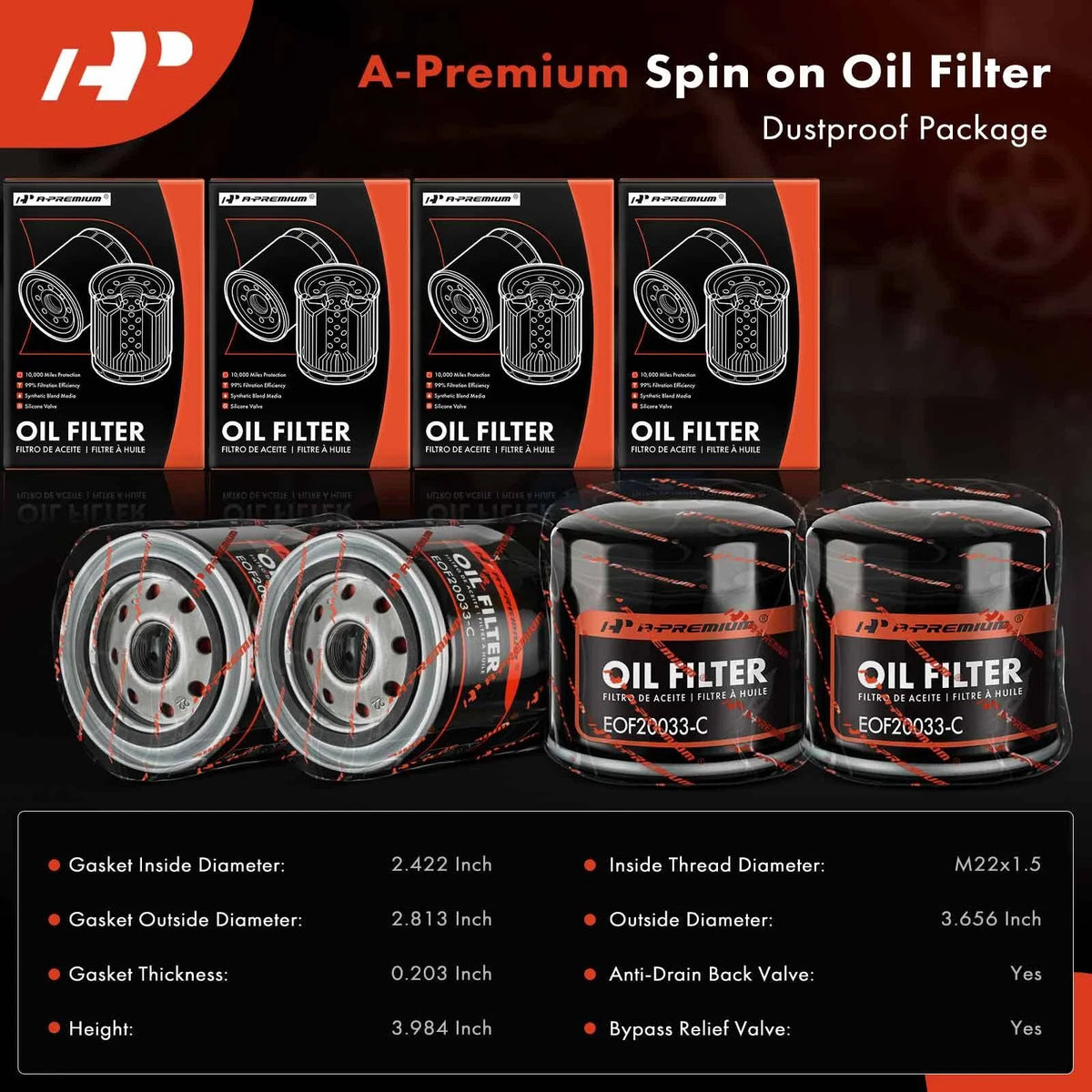 Set of 4 Engine Oil Filters for Silverado 4500 HD, Ram 1500 (2011–2023)