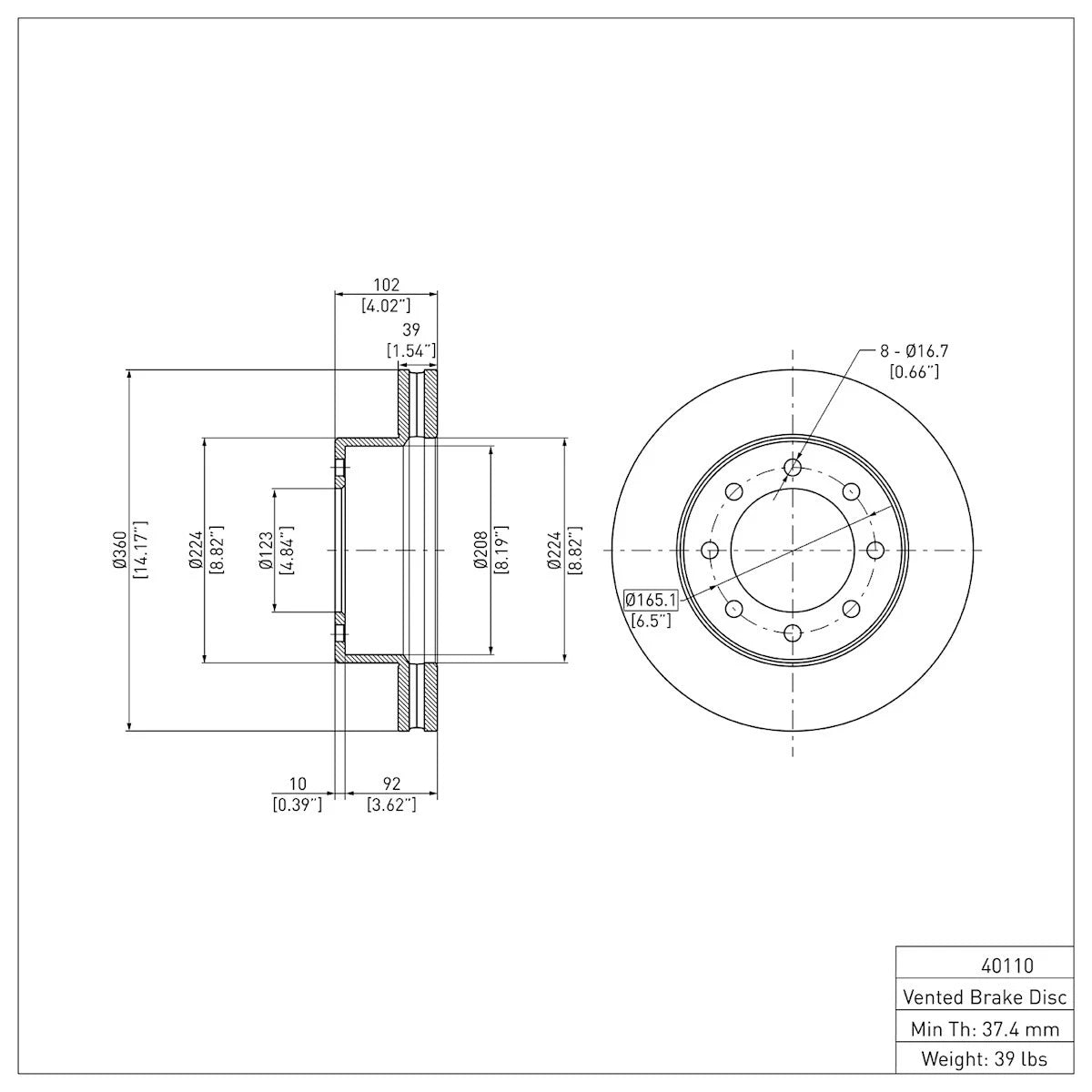 Brake Disc for Ram Truck (2021–2024) ERE-40110, 52122182AA, 52122182AB