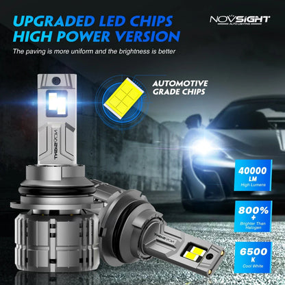 2X 9007 HB5 LED Headlight Bulbs Kit for NOVSIGHT (200W, 40000LM, 6500K)