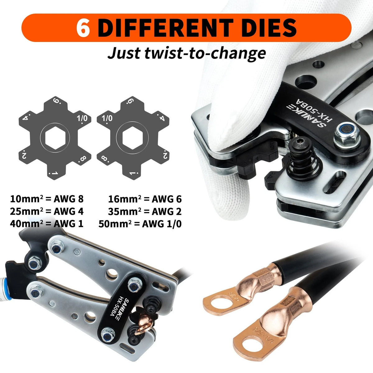 Battery Cable Crimper AWG Kit 8-1/0 for Automotive (2010–2023)