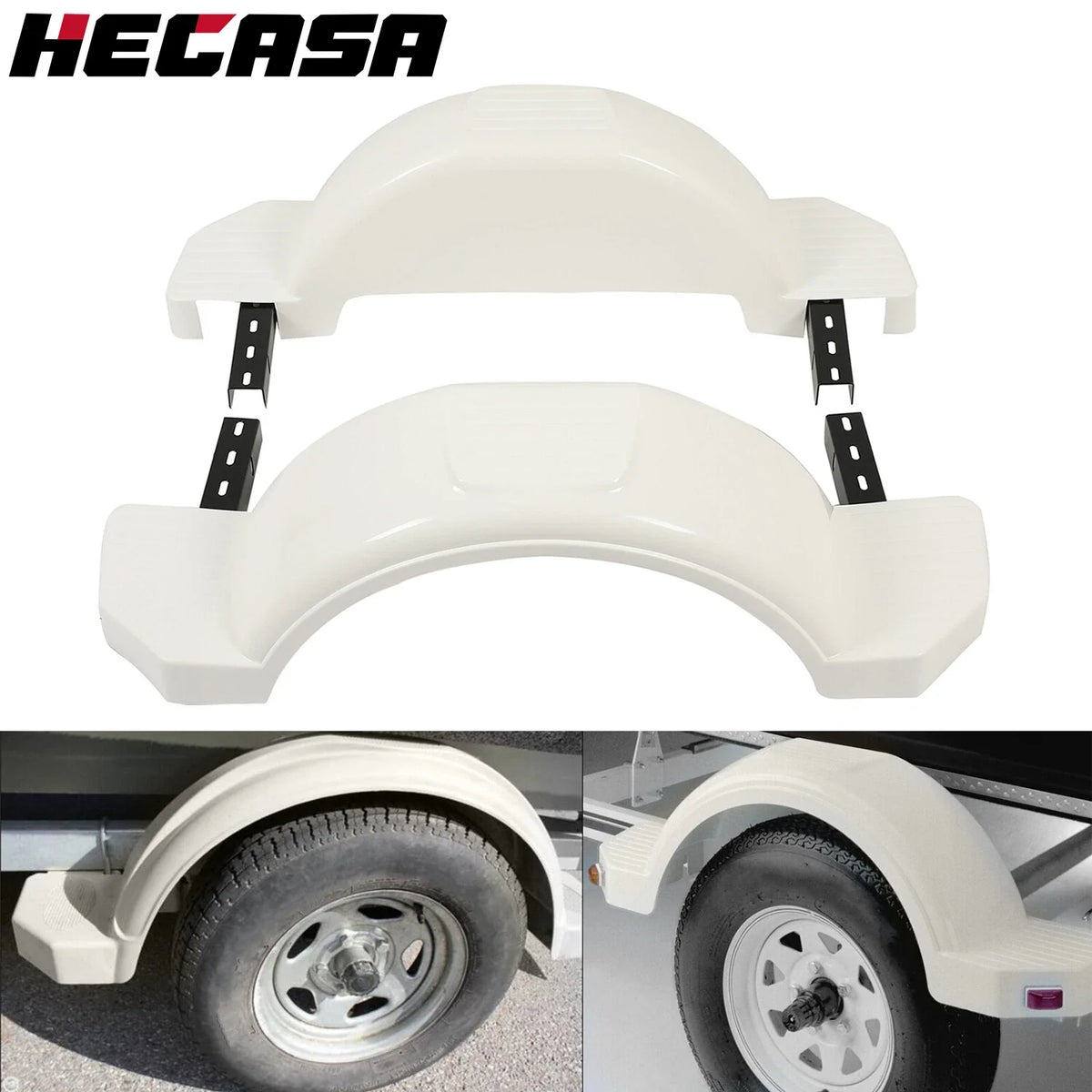 Set of 2 White Single Axle Trailer Fenders for 13" Wheels (Fits )