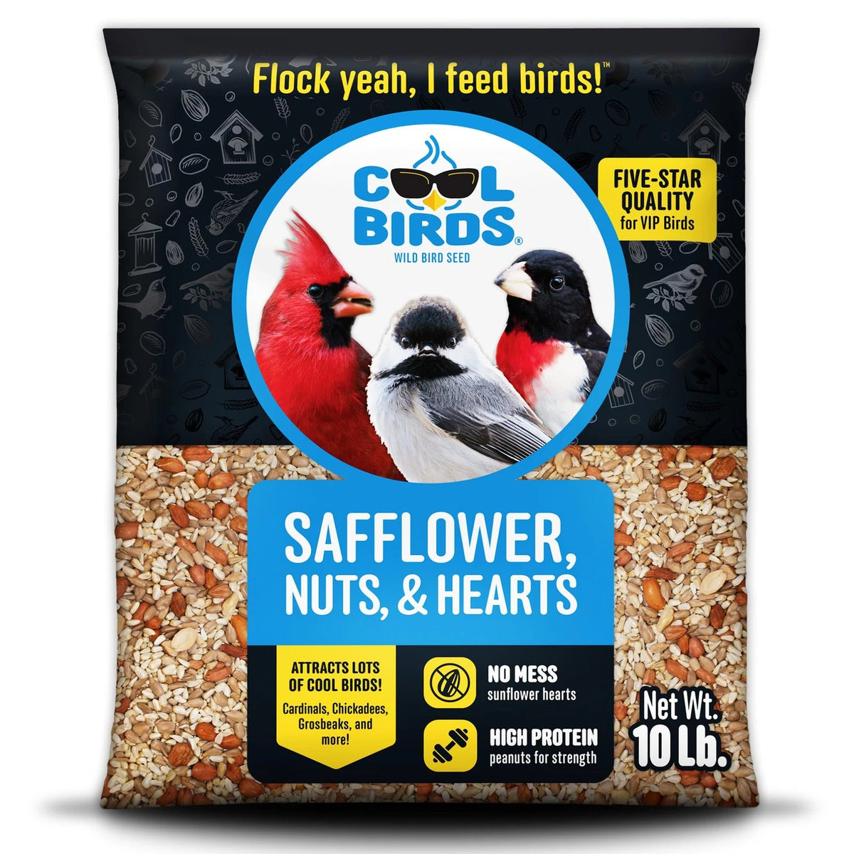 Safflower, Nuts & Hearts Wild Bird Seed for Birds (Pack of 10 Pounds)