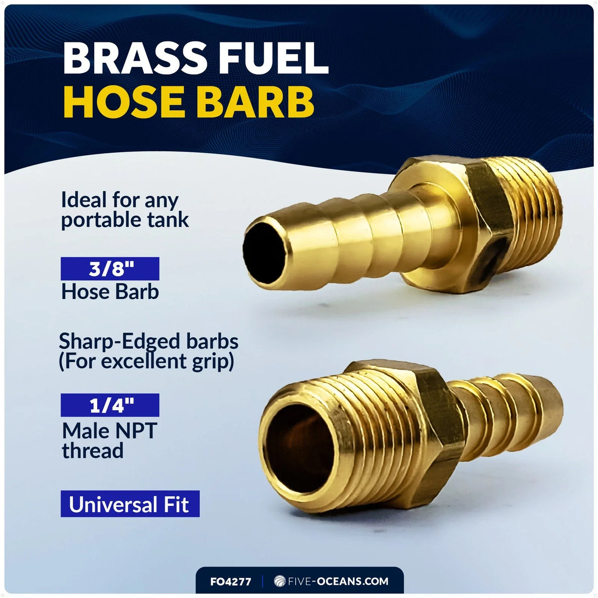 Fuel Hose Barb 1/4" NPT Thread x 3/8" Hose for Marine (FO4277)