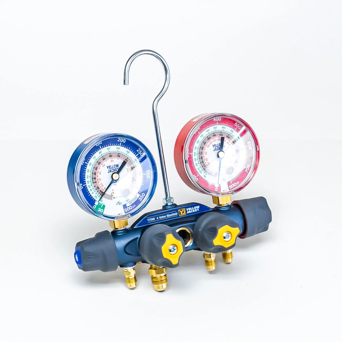 4-Valve Charging Manifold with Sight Glass & 3-1/8 Gauges for Automotive